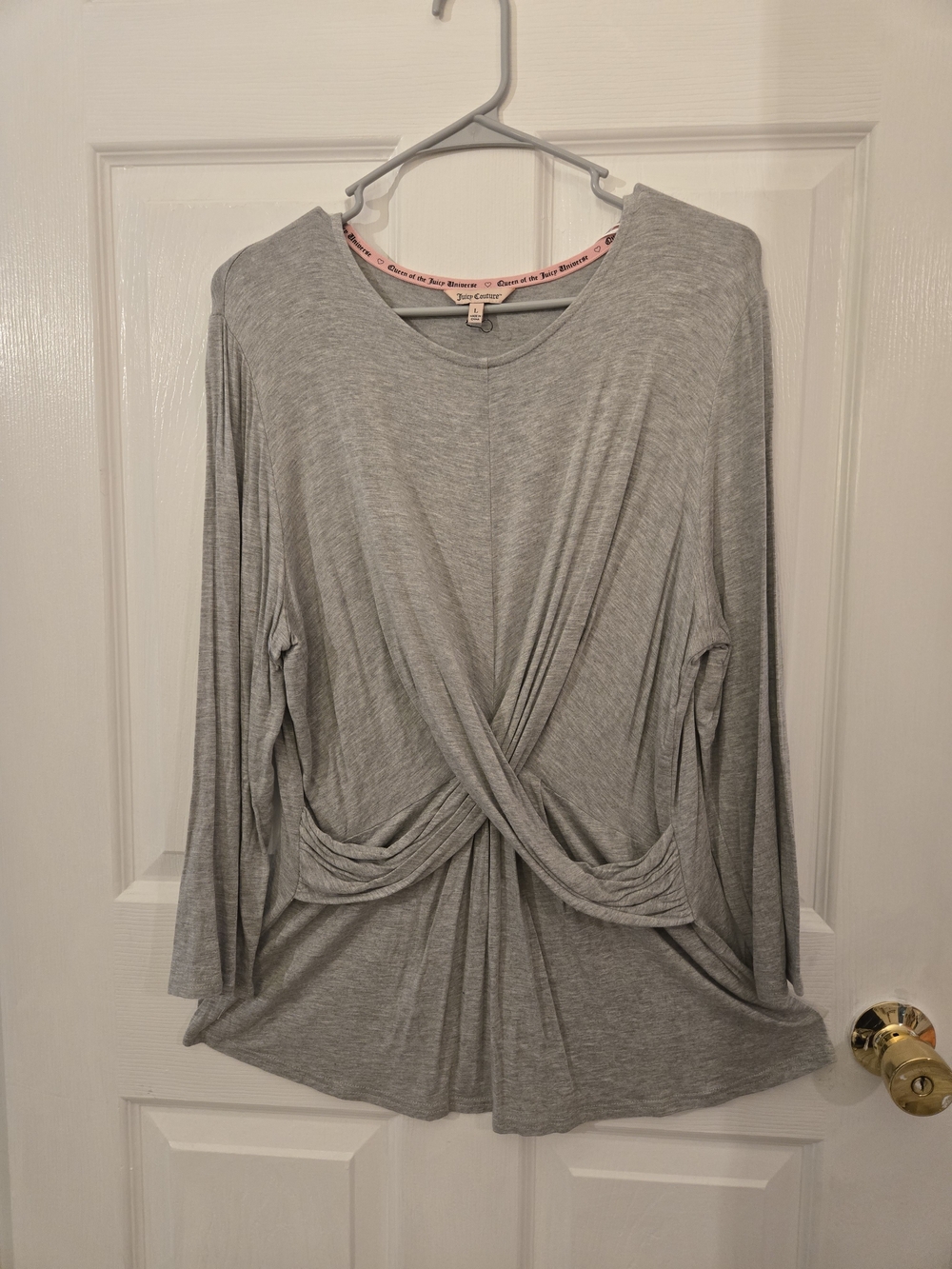 Juicy Couture Heather Gray Twist-Front Long Sleeve Top